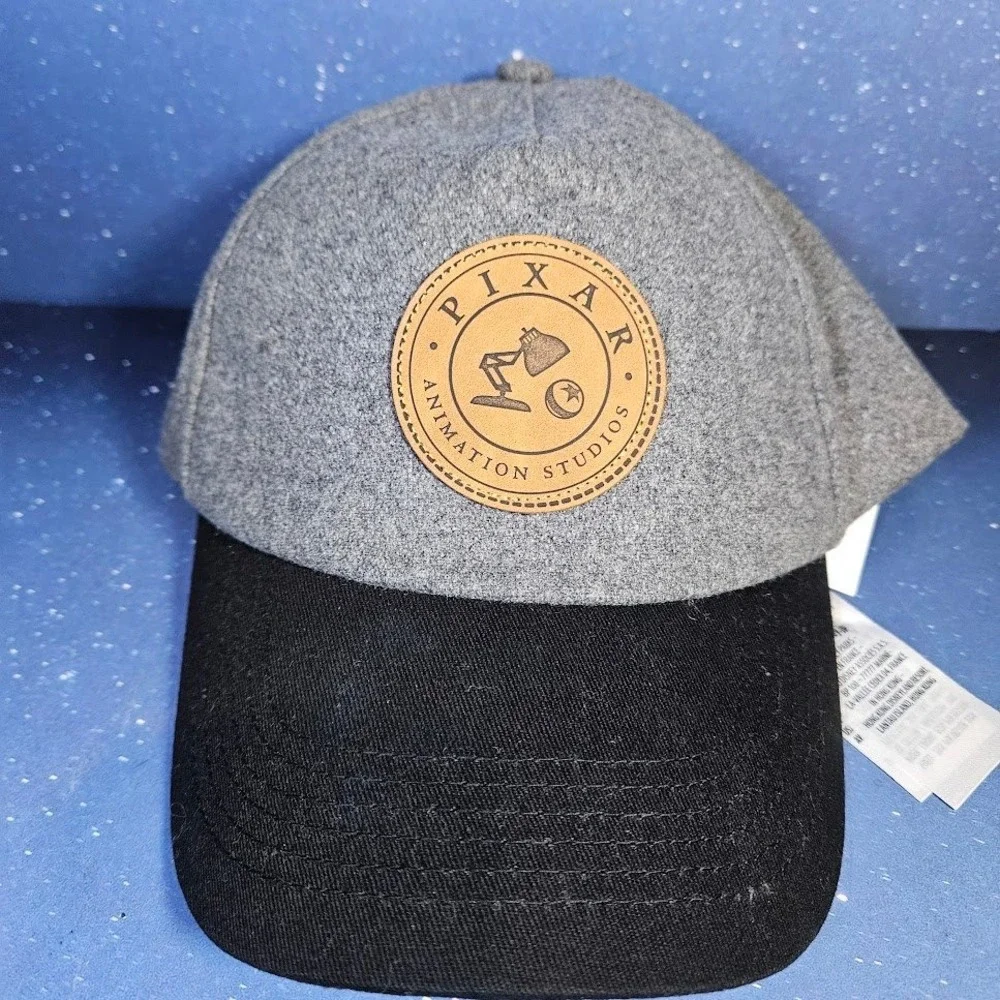 Disney Pixar Animation Studios Hat Mens OS Grey Black Leather Patch Luxo Lamp